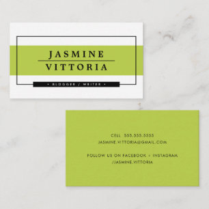 MODERN MINIMAL simple border lime green band black Business Card
