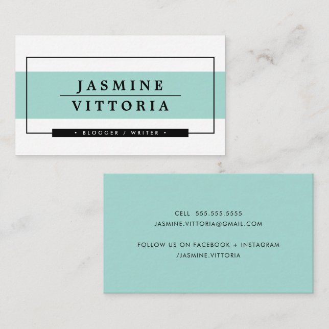 MODERN MINIMAL simple border mint green band black Business Card (Front/Back)