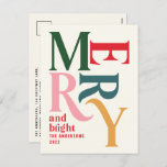 Modern minimal simple colourful budget Christmas Holiday Postcard<br><div class="desc">Budget Modern minimal traditional retro vintage graphic typography colrfule merry Christmas holiday card. Part of a bold fun holiday collection.</div>