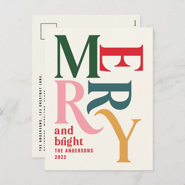 Modern minimal simple colourful budget Christmas Holiday Postcard (Front/Back)