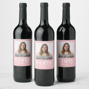 Modern minimal simple girly pink 40th birthday wine label