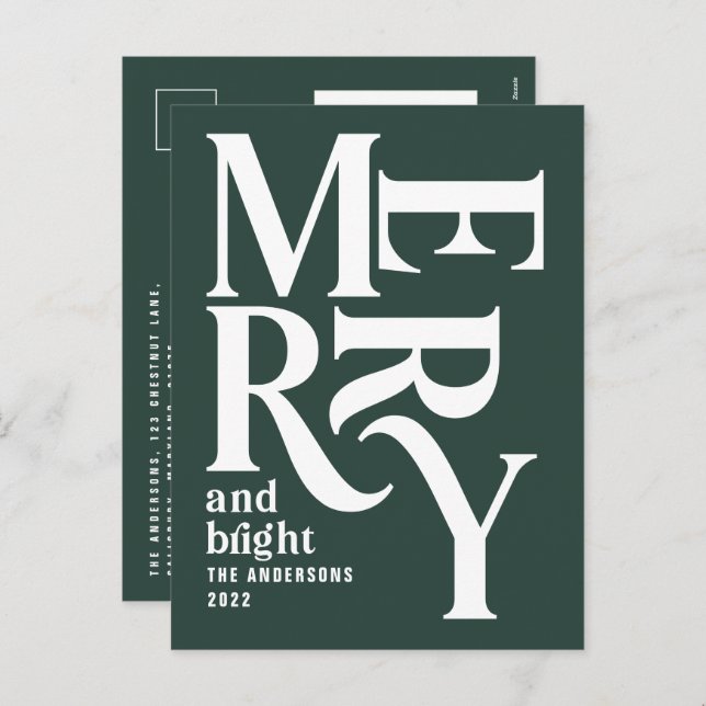 Modern minimal simple green merry Christmas Holiday Postcard (Front/Back)