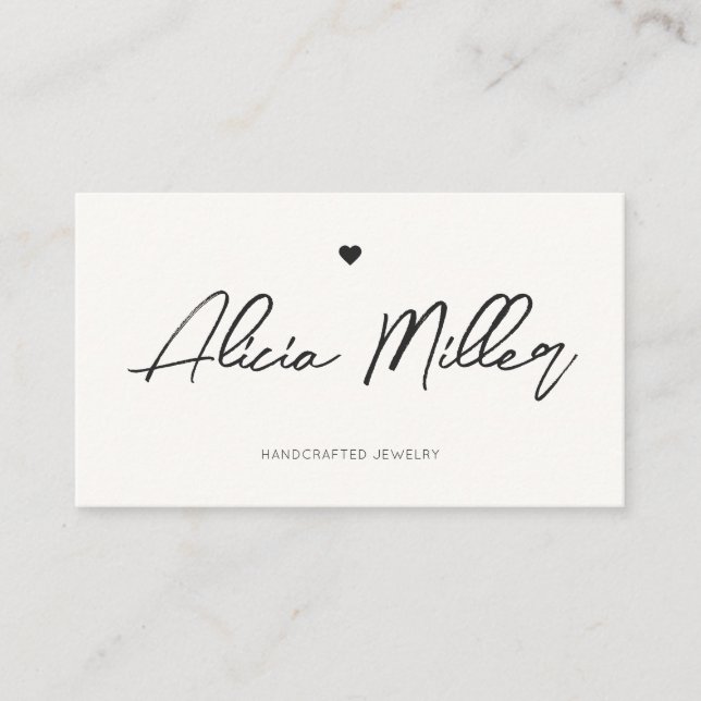 Modern Minimal Simple Handwritten QR Code Heart Business Card (Front)