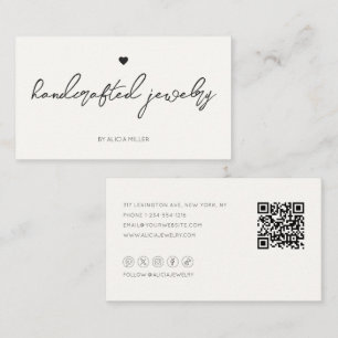 Modern Minimal Simple Heart QR Code Business Card