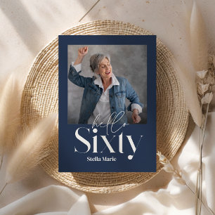 Modern minimal simple navy blue 60th birthday invitation