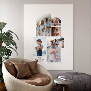 Modern minimal simple personalised family 5 photo Canvas Print