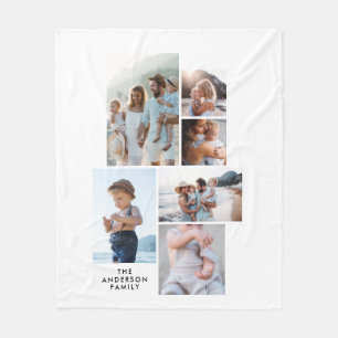 Modern minimal simple personalised family 5 photo Fleece Blanket