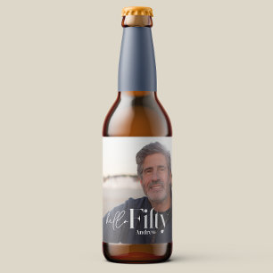 Modern minimal simple photo 50th birthday beer bottle label