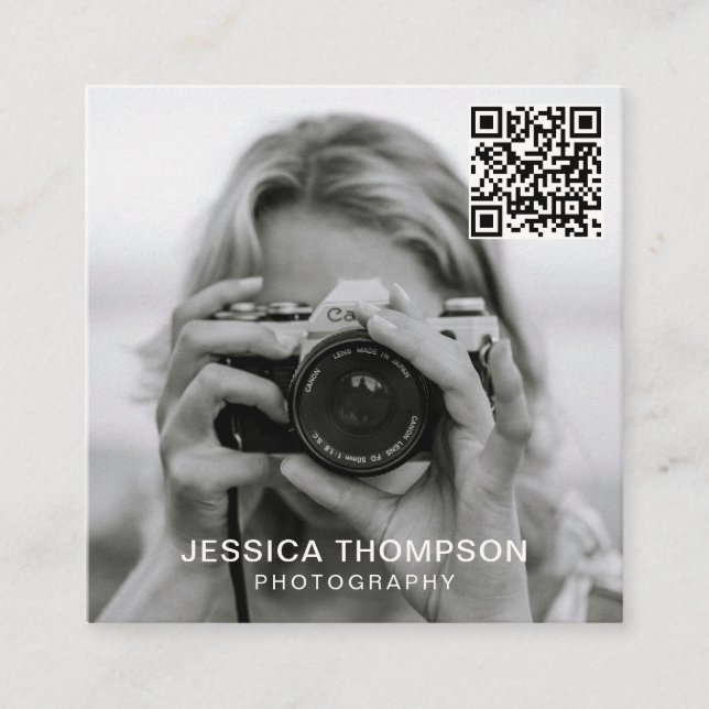 Modern Minimal Simple Photo QR Code Professional Square Business Card (Front)