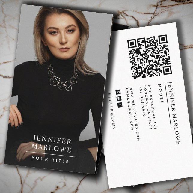 Modern Minimal Simple Photo QR Code Social Media  Business Card (Creator Uploaded)