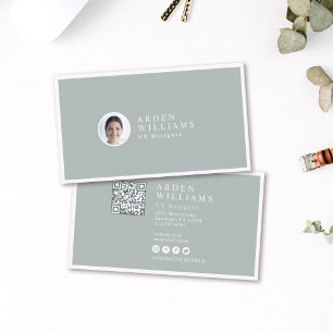 Modern Minimal Simple Professional QR code Photo Business Card
