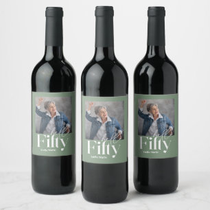 Modern minimal simple sage green 50th birthday wine label