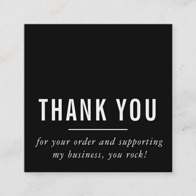 MODERN MINIMAL simple thank you black white LOGO Square Business Card (Front)
