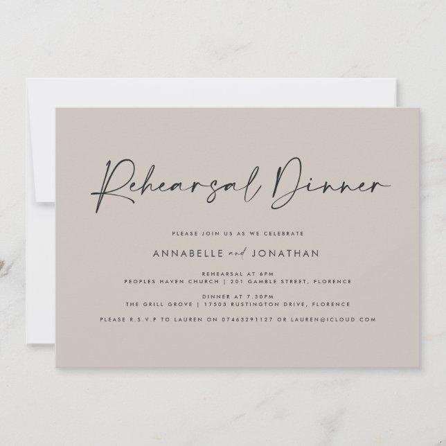 Modern Minimal simple Wedding Rehearsal Dinner Invitation (Front)