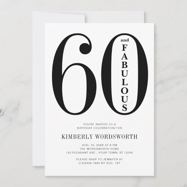 Modern Minimal Sixty and Fabulous 60th Birthday  Invitation (Front)