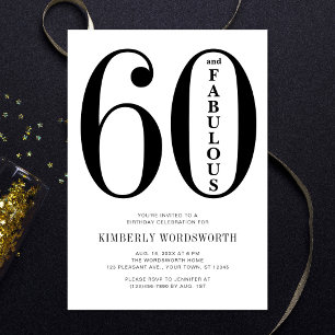 Modern Minimal Sixty and Fabulous 60th Birthday  Invitation