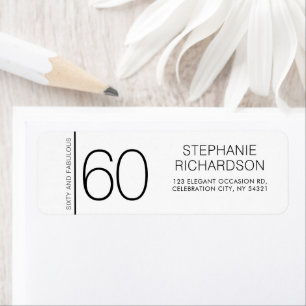 Modern Minimal Sixty and Fabulous 60th Birthday Return Address Label