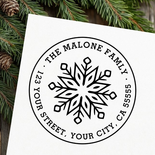 Modern minimal snowflake return address rubber stamp (Modern minimal snowflake red return address rubber stamp)