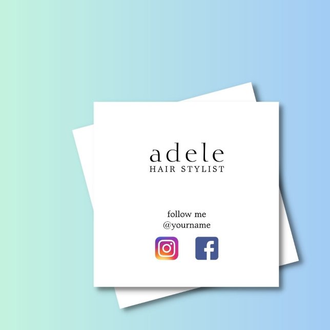 Modern Minimal Social Media Hair Stylist Square Business Card (Creator Uploaded)