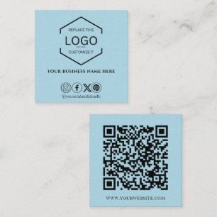 Modern Minimal Social Media QR Code Light Blue Square Business Card