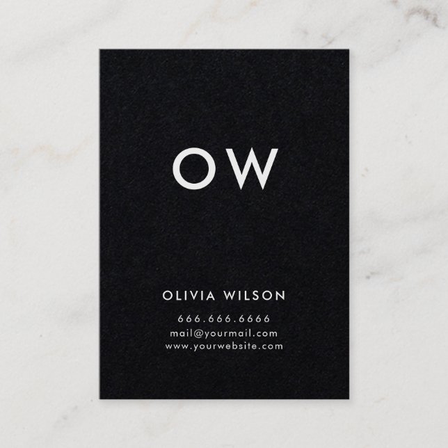 Modern Minimal Solid Black Monogram Initial Business Card (Front)