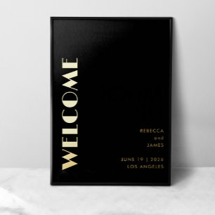 Modern Minimal Solid Black Welcome Wedding Gold Foil Prints