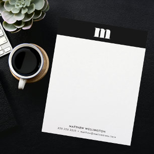 Modern Minimal Solid Black White Custom Monogram Custom Letterhead