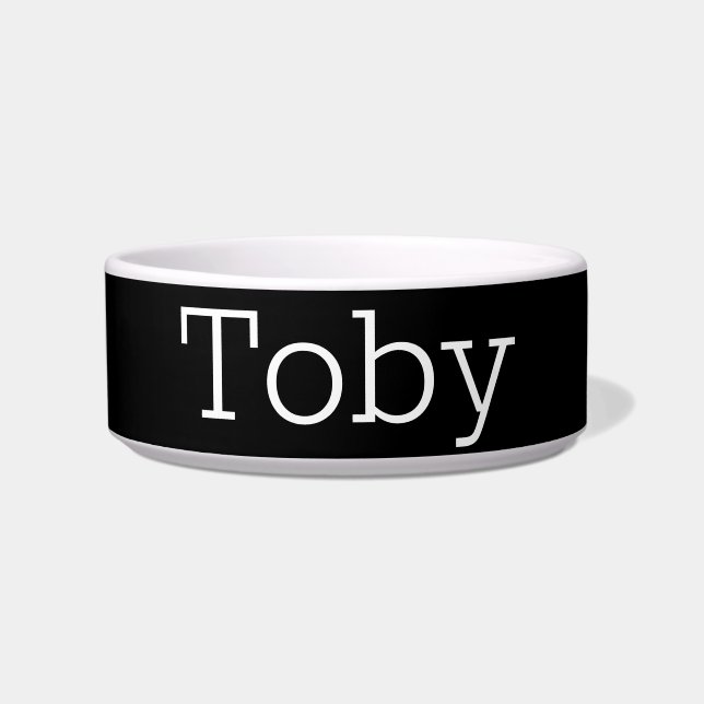 Modern MInimal Solid Colour Black Custom Name Pet Bowl (Front)