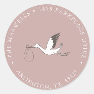 Modern Minimal Stork Return Address Classic Round Sticker