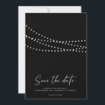 Modern Minimal String Lights Photo Save the Date<br><div class="desc">Modern Minimal String Lights Photo Save the Date - Modern minimal design with twinkling string lights,  pretty modern calligraphy script and your beautiful photo. Shown in black and white,  but will be available in other popular colours. 

Designed by Beverly Arena-Bainbridge
Wedding Designer
Magnolia & Thistle Design Co.</div>