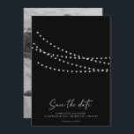 Modern Minimal String Lights Photo Save the Date<br><div class="desc">Modern Minimal String Lights Photo Save the Date - Modern minimal design with twinkling string lights,  pretty modern calligraphy script and your beautiful photo. Shown in black and white,  but will be available in other popular colours. 

Designed by Beverly Arena-Bainbridge
Wedding Designer
Magnolia & Thistle Design Co.</div>