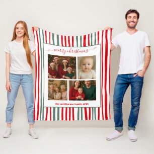 Modern Minimal Stripe family Photo red Christmas Fleece Blanket