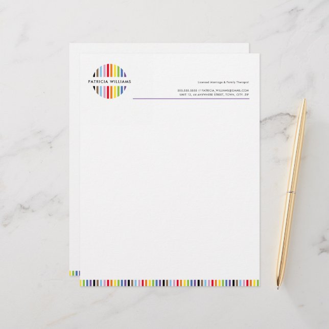 MODERN MINIMAL stripe logo rainbow pride LGBTQ Custom Letterhead (Front/Back In Situ)