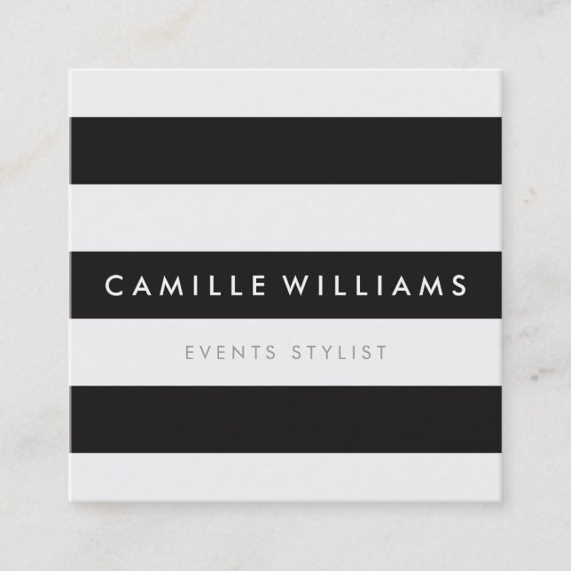 MODERN MINIMAL stripe pattern bold black white Square Business Card (Front)