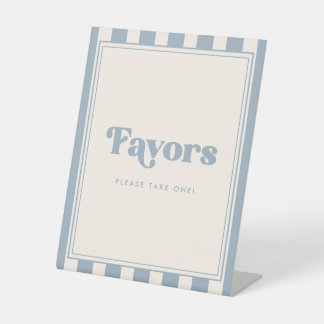 Modern Minimal Striped Blue Baby Shower Favours Pedestal Sign