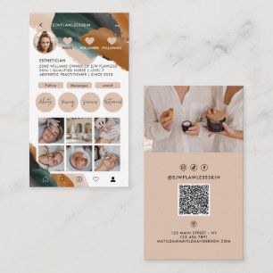 Modern minimal stylish multi photo QR CODE beige Business Card