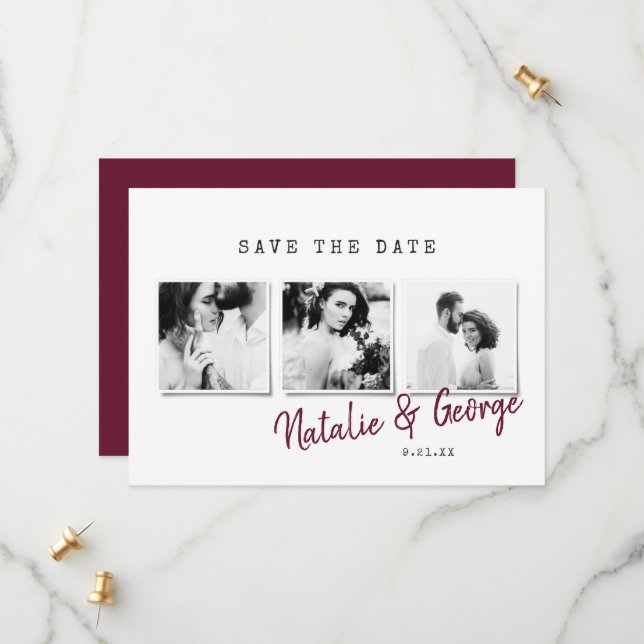 Modern minimal stylish multi photo wedding save the date (Front/Back In Situ)