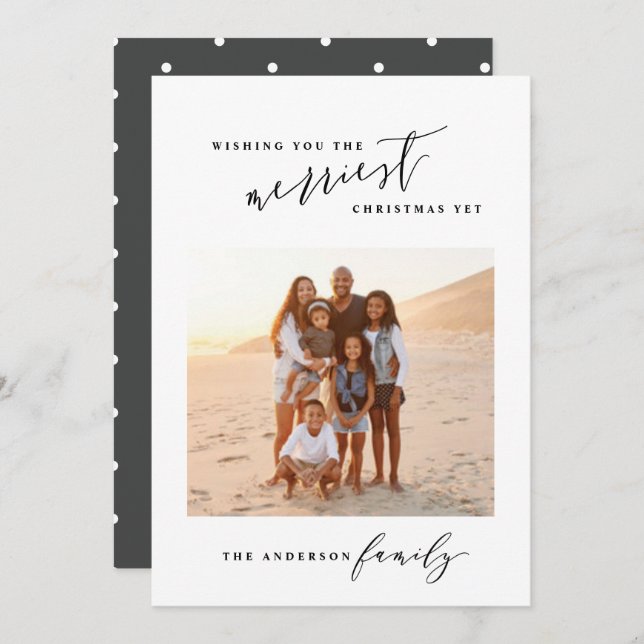 Modern minimal stylish script photo Christmas Holiday Card (Front/Back)