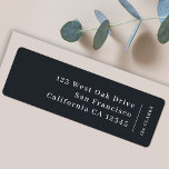 Modern Minimal Stylish Trendy Black Return Address Return Address Label<br><div class="desc">A stylish modern holiday return address label with a classic typography address with a dividing line and family name with a vertical text direction in white. The design has a bluish black slate grey feature colour and is in a 'scandi' scandinavian design style. The address and name can be easily...</div>