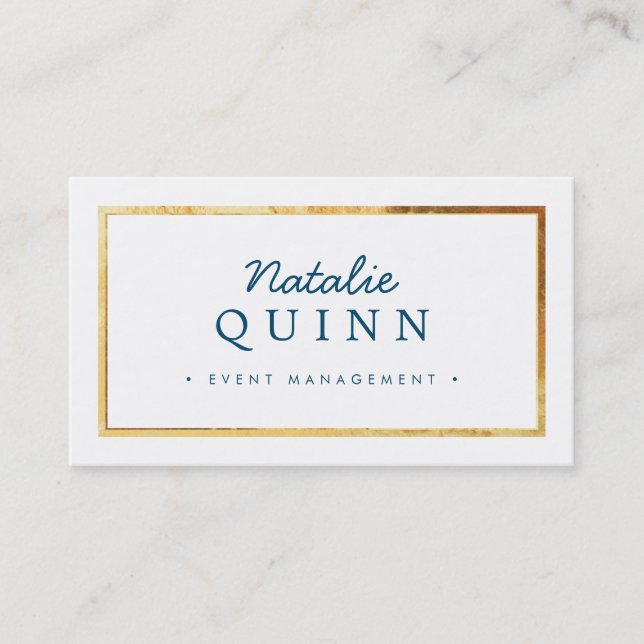 MODERN MINIMAL super stylish gold border navy blue Business Card (Front)