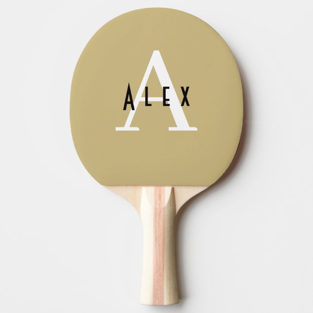 Modern Minimal Tan Monogram Ping Pong Paddle (Front)