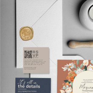 Modern Minimal Taupe RSVP QR Code Card