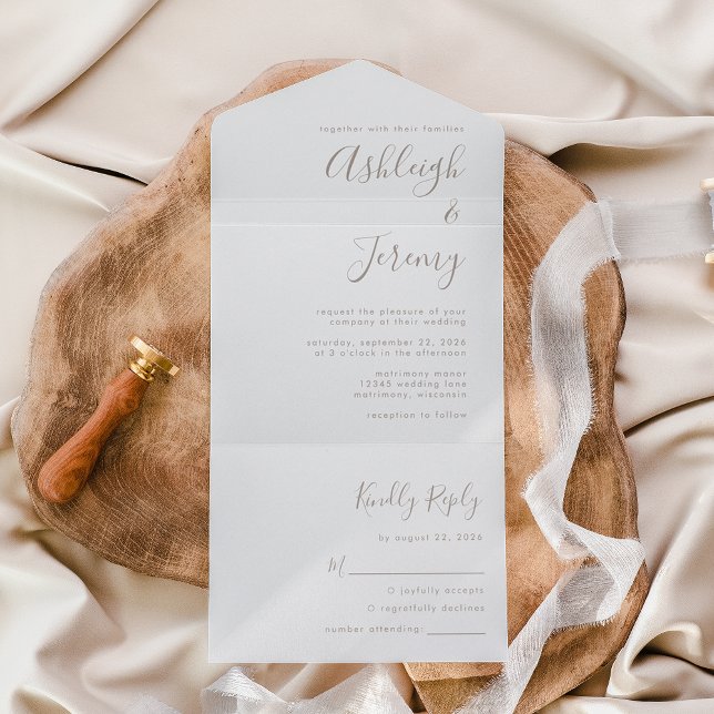 Modern Minimal Taupe Script Wedding All In One Invitation (Creator Uploaded)