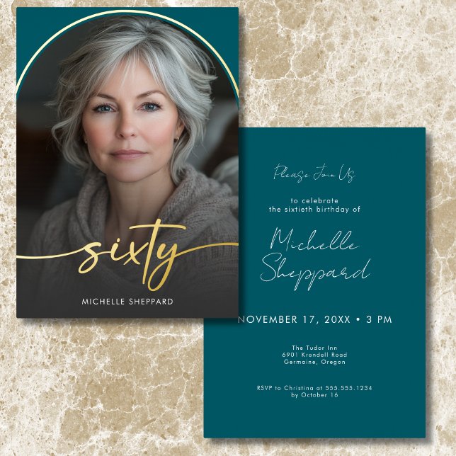Modern Minimal Teal Arch Sixtieth Birthday (Modern Minimal Teal Arch Sixtieth Birthday Foil Invitation)