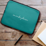 Modern Minimal Teal Blue Monogram Full Name Laptop Sleeve<br><div class="desc">A modern and minimal teal blue and white cursive monogrammed full name design.</div>