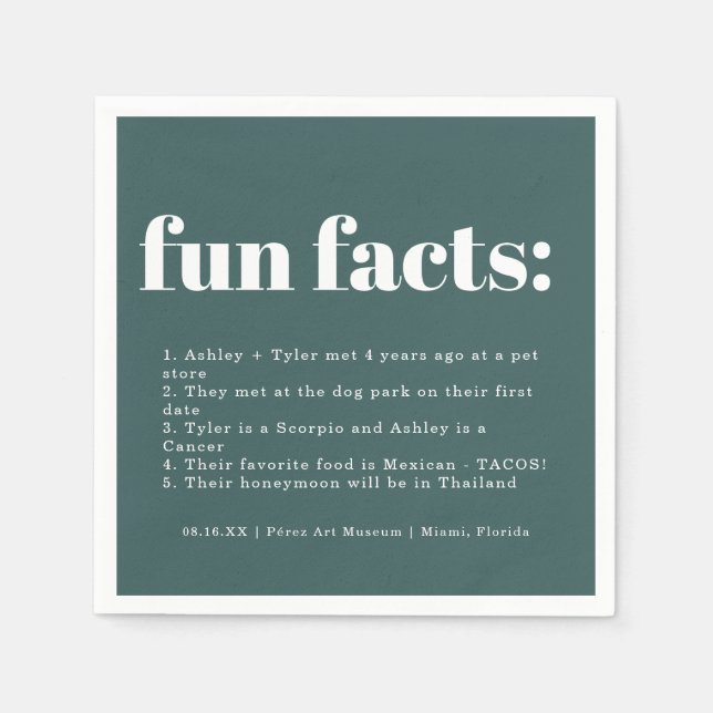 Modern Minimal Teal Colour Swatch Fun Facts Weddin Napkin (Front)