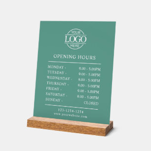 Modern Minimal Teal Green Business Opening Hours Acrylic Sign