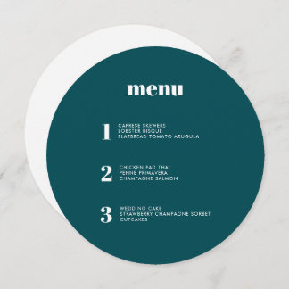 Modern Minimal Teal Green Round Circle Wedding Menu