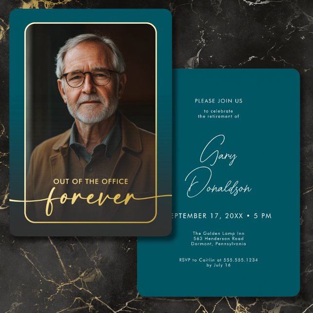 Modern Minimal Teal Photo Retirement Party (Modern Minimal Teal Photo Retirement Party Foil Invitation)