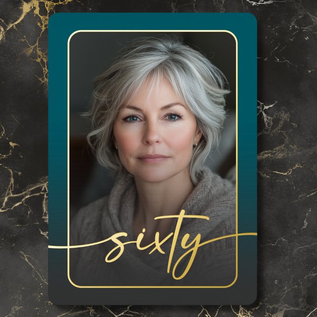 Modern Minimal Teal Photo Sixtieth Birthday (Modern Minimal Teal Photo Sixtieth Birthday Foil Invitation)